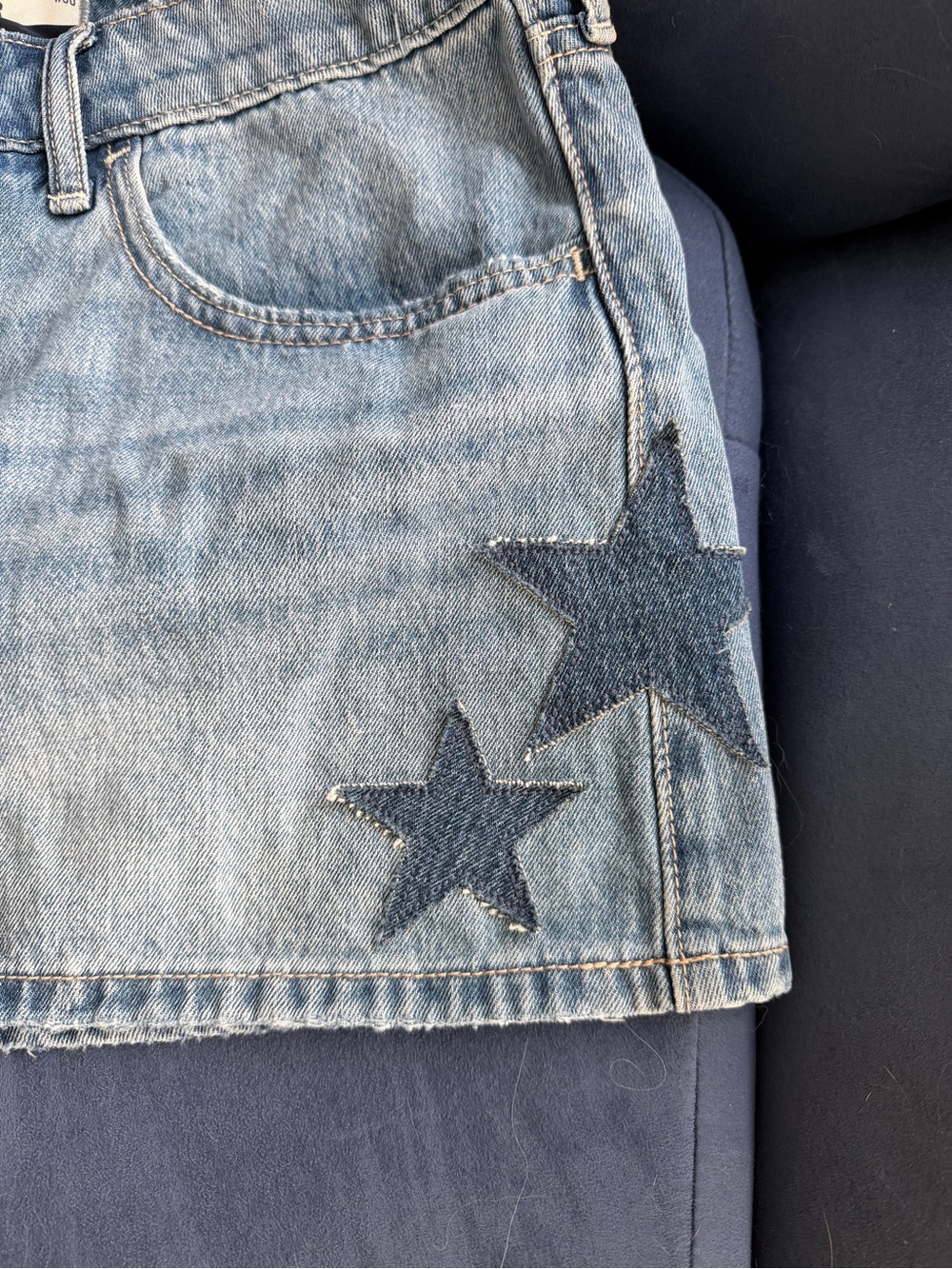 Hollister Light Wash Denim Mini Skirt with Star Patch - Picture 3 of 5